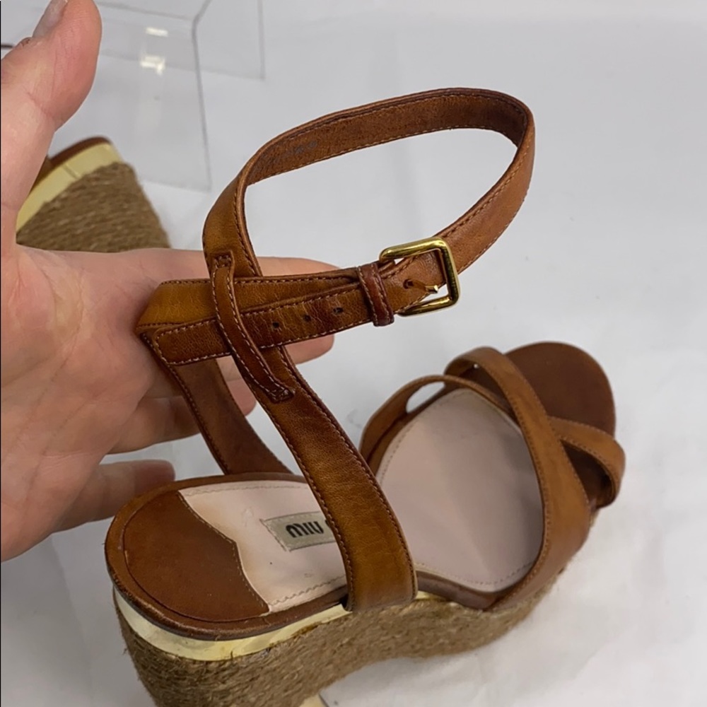 MIU MIU Prada Sz 38 Leather Espadrille Heel Wedges - Picture 10 of 16